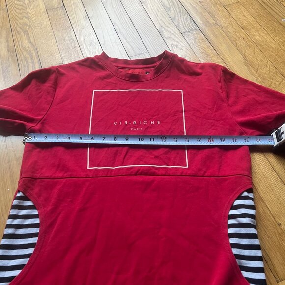 Vie Riche Paris Size S Red with Black & White Stripes Pocket Streetwear T-Shirt - Picture 7 of 13
